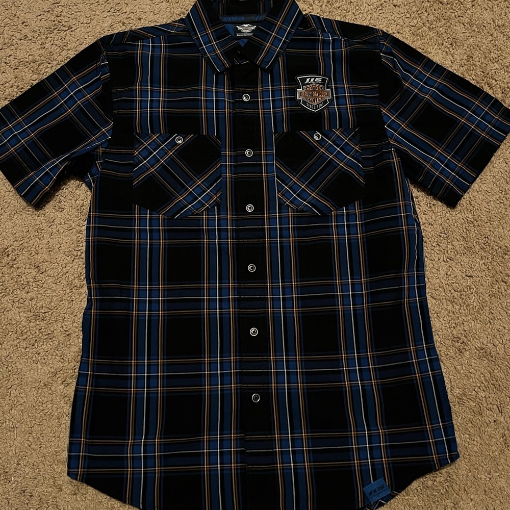 Harley Davidson, button down, size small, plaid pattern